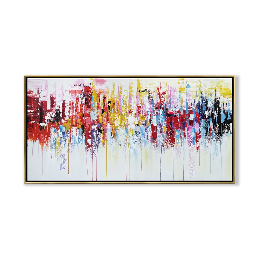 Vibrant Abstract Urban Landscape Oil Painting for Contemporary Home Decor