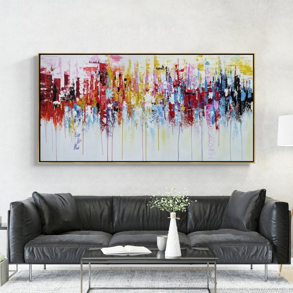 Vibrant Abstract Urban Landscape Oil Painting for Contemporary Home Decor