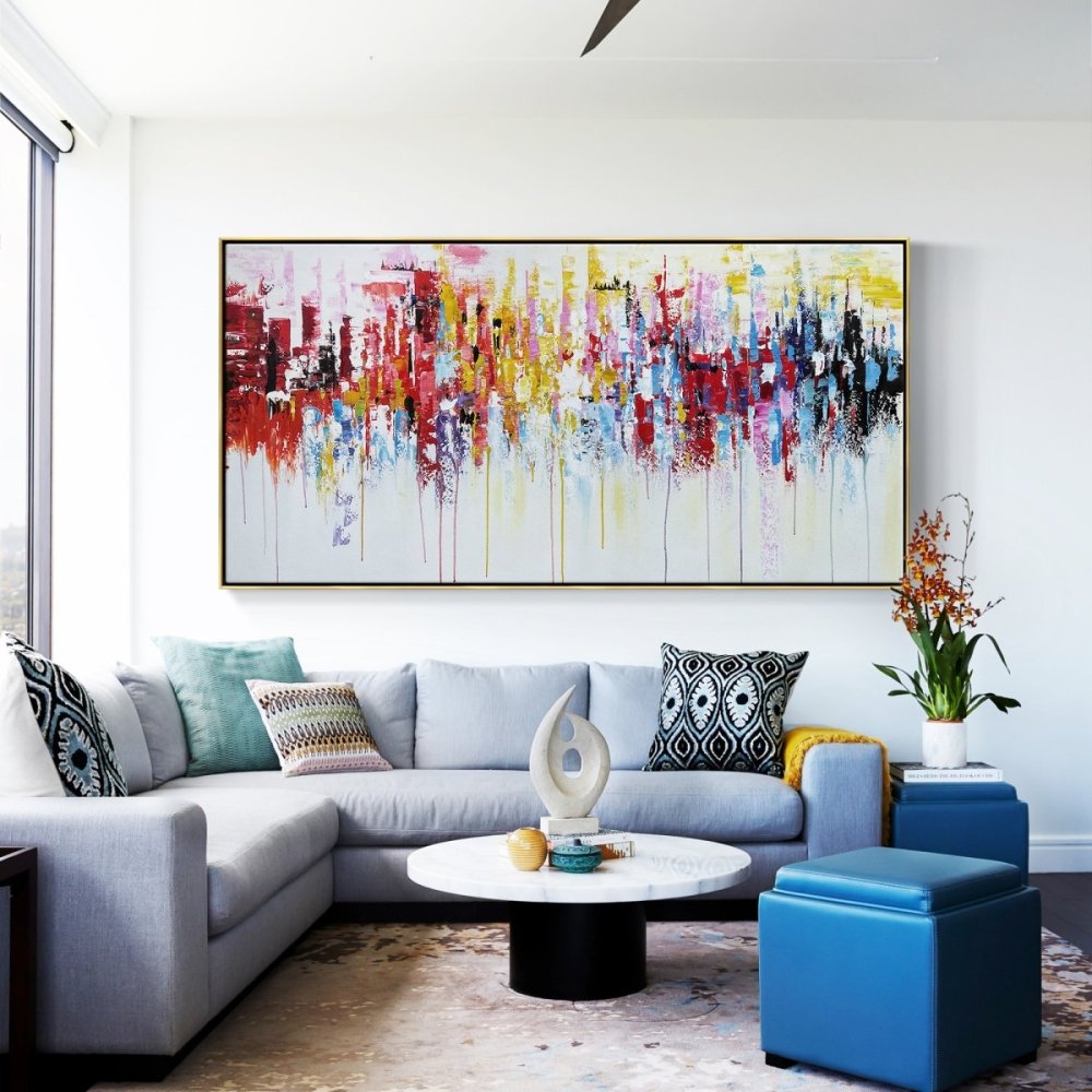 Vibrant Abstract Urban Landscape Oil Painting for Contemporary Home Decor