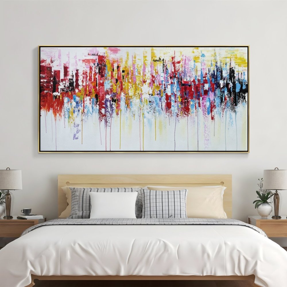 Vibrant Abstract Urban Landscape Oil Painting for Contemporary Home Decor