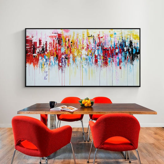 Vibrant Abstract Urban Landscape Oil Painting for Contemporary Home Decor