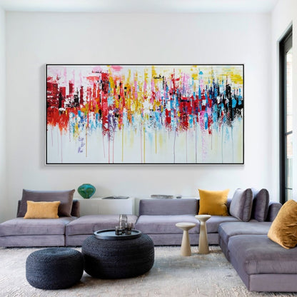 Vibrant Abstract Urban Landscape Oil Painting for Contemporary Home Decor