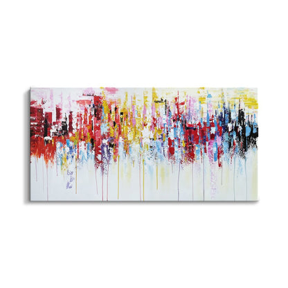 Vibrant Abstract Urban Landscape Oil Painting for Contemporary Home Decor