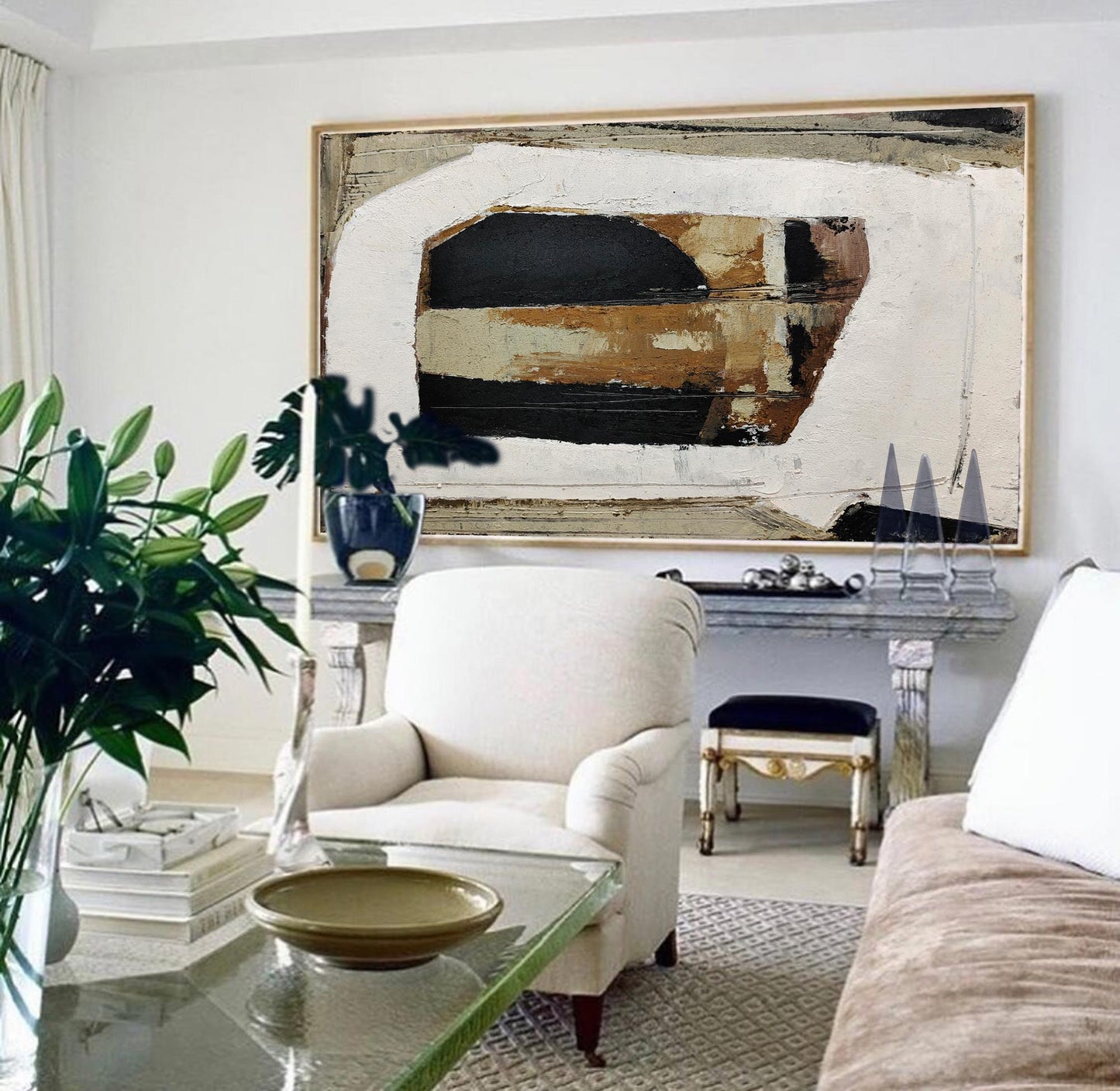 Contemporary Black and Brown Abstract Oil Painting for Modern Home Decor