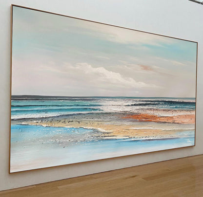 Serene Ocean Waves Abstract Oil Painting for Coastal Home Decor