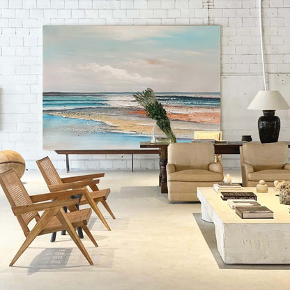 Serene Ocean Waves Abstract Oil Painting for Coastal Home Decor