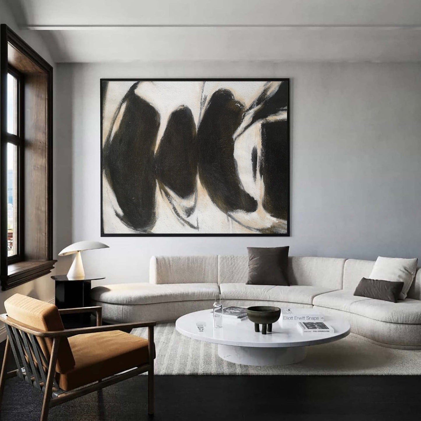 Abstract Black and White Oil Painting for Modern Home Decor