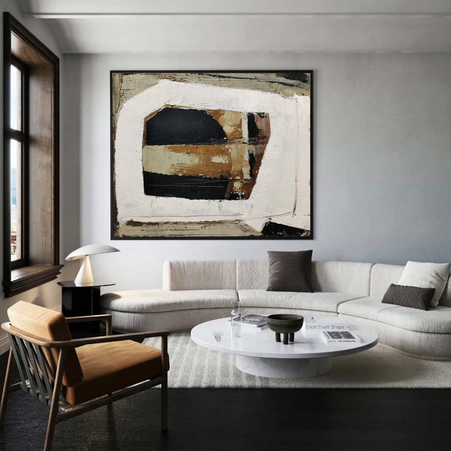Contemporary Black and Brown Abstract Oil Painting for Modern Home Decor