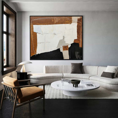 Contemporary Black and Brown Abstract Oil Painting for Modern Home Decor