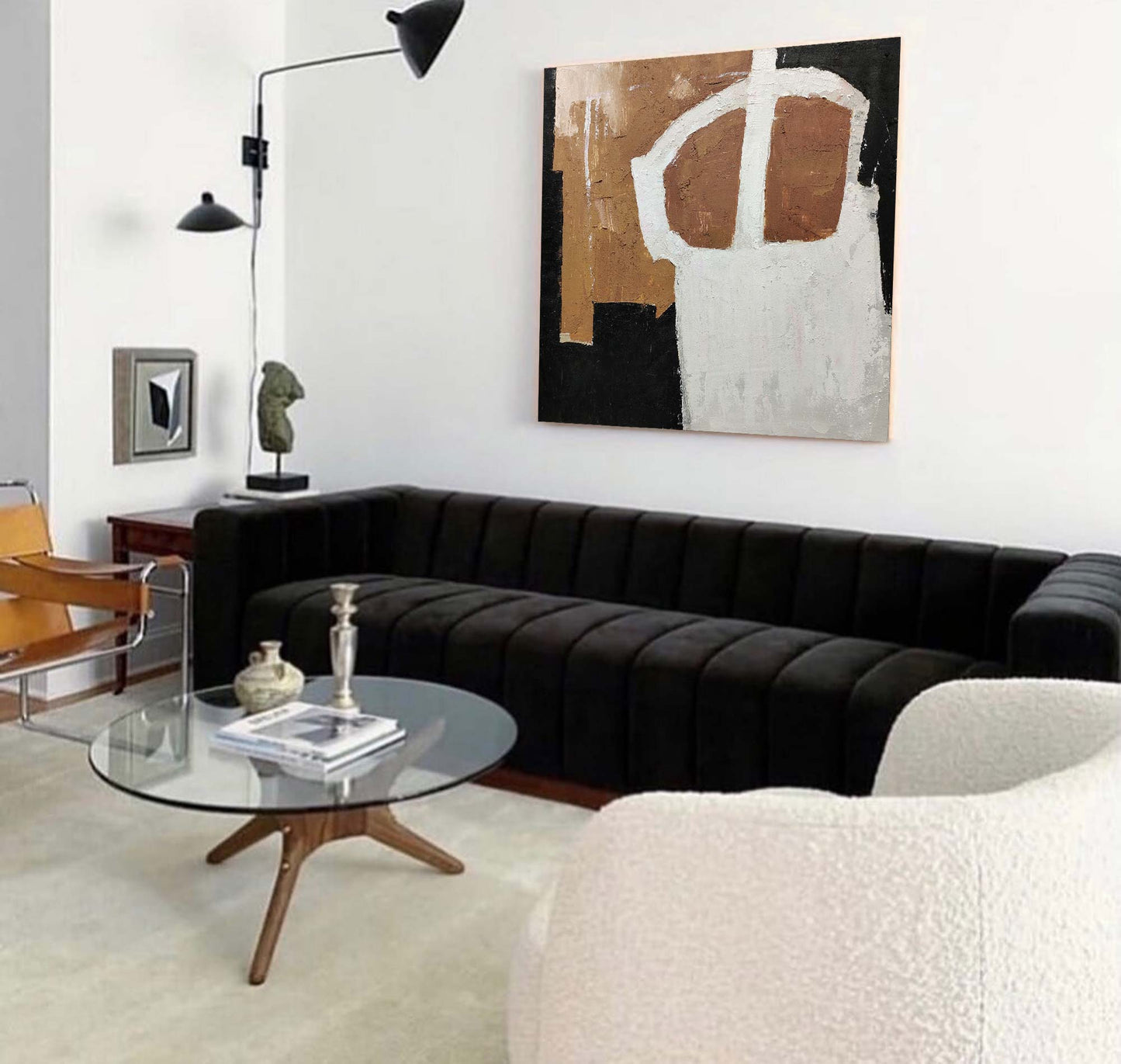 Elegant Black and Brown Minimalist Oil Painting for Modern Home Decor