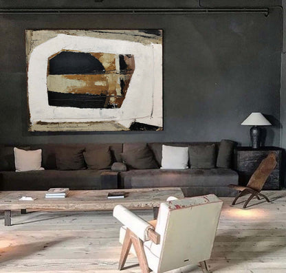 Contemporary Black and Brown Abstract Oil Painting for Modern Home Decor