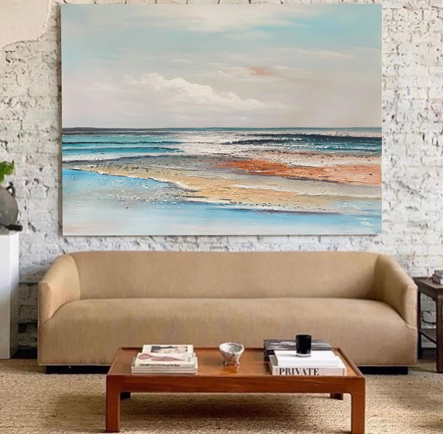 Serene Ocean Waves Abstract Oil Painting for Coastal Home Decor