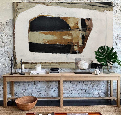 Contemporary Black and Brown Abstract Oil Painting for Modern Home Decor