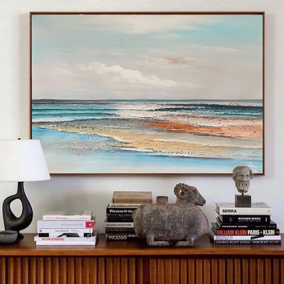 Serene Ocean Waves Abstract Oil Painting for Coastal Home Decor