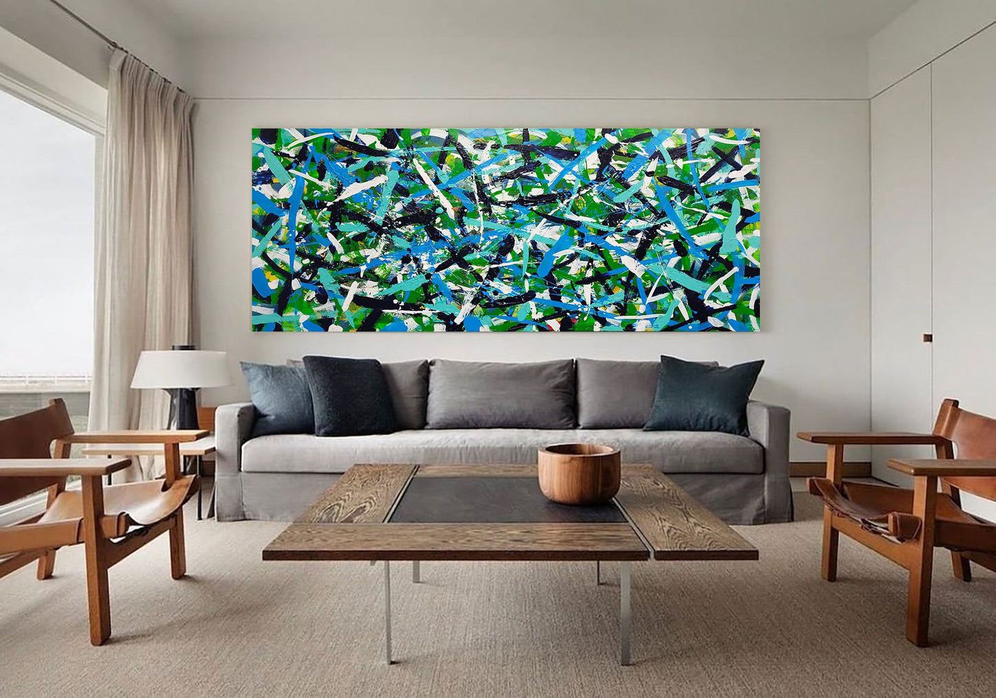 Vibrant Green Abstract Oil Painting for Modern Home Decor