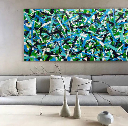 Vibrant Green Abstract Oil Painting for Modern Home Decor