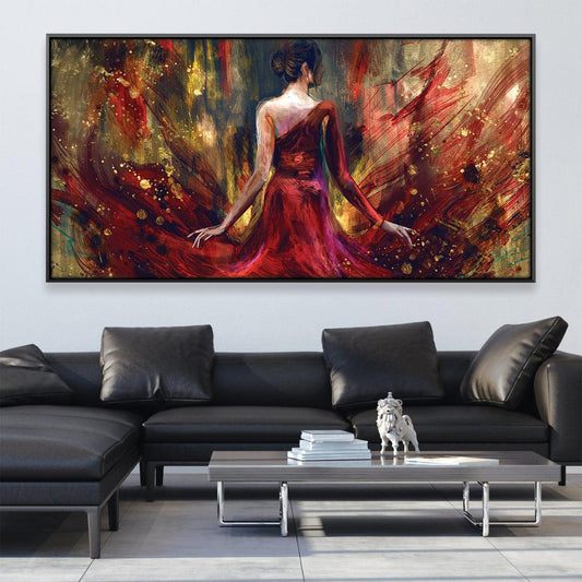 Vibrant Red Dress Dance – Abstract Oil Painting for Elegant Home Decor