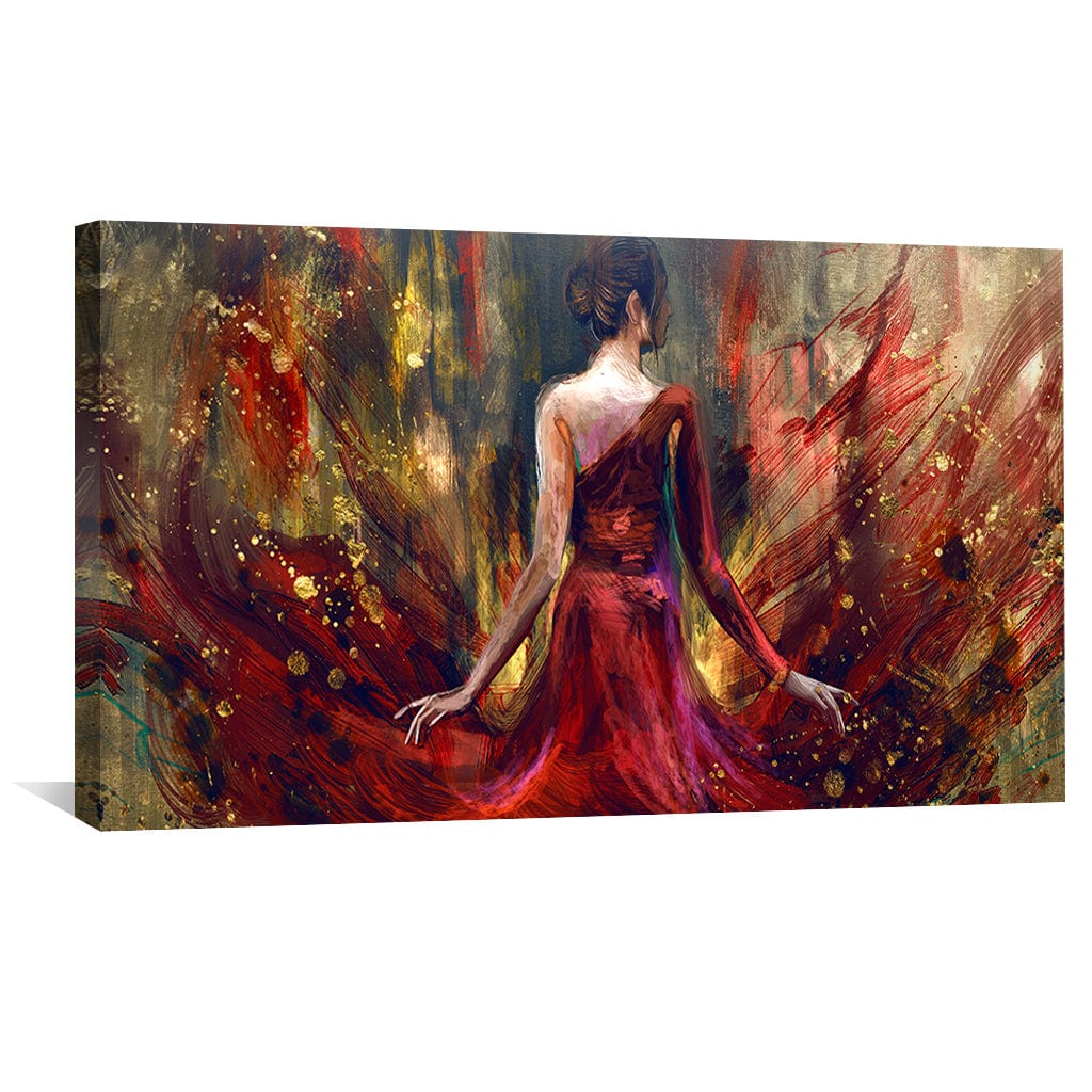 Vibrant Red Dress Dance – Abstract Oil Painting for Elegant Home Decor