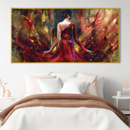 Vibrant Red Dress Dance – Abstract Oil Painting for Elegant Home Decor