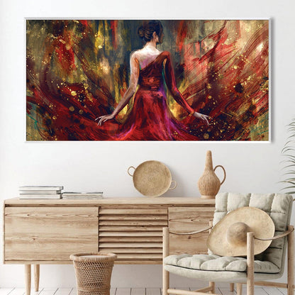 Vibrant Red Dress Dance – Abstract Oil Painting for Elegant Home Decor