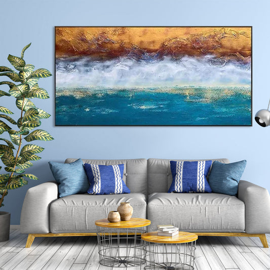 Serene Coastal Waves: Exquisite Abstract Oil Painting for Home Decor