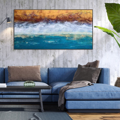 Serene Coastal Waves: Exquisite Abstract Oil Painting for Home Decor