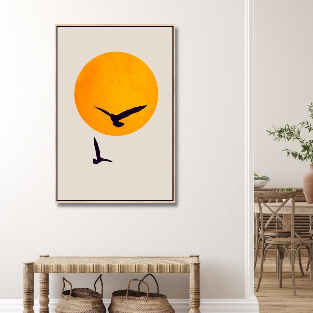 Abstract Sun and Birds Oil Painting for Modern Home Decor