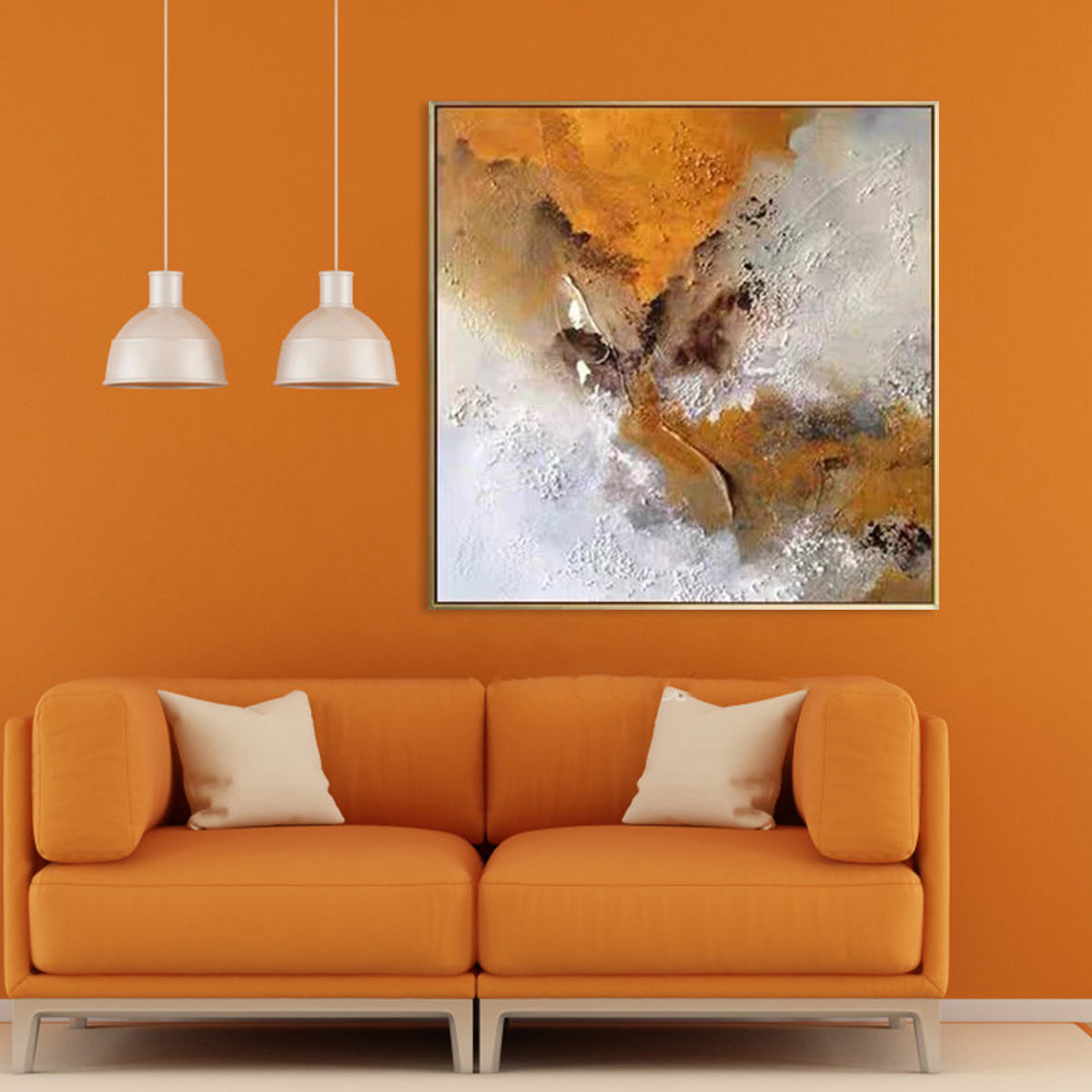 Abstract Dandelion Dreams in Golden Shades - Vibrant Oil Painting for Home Decor