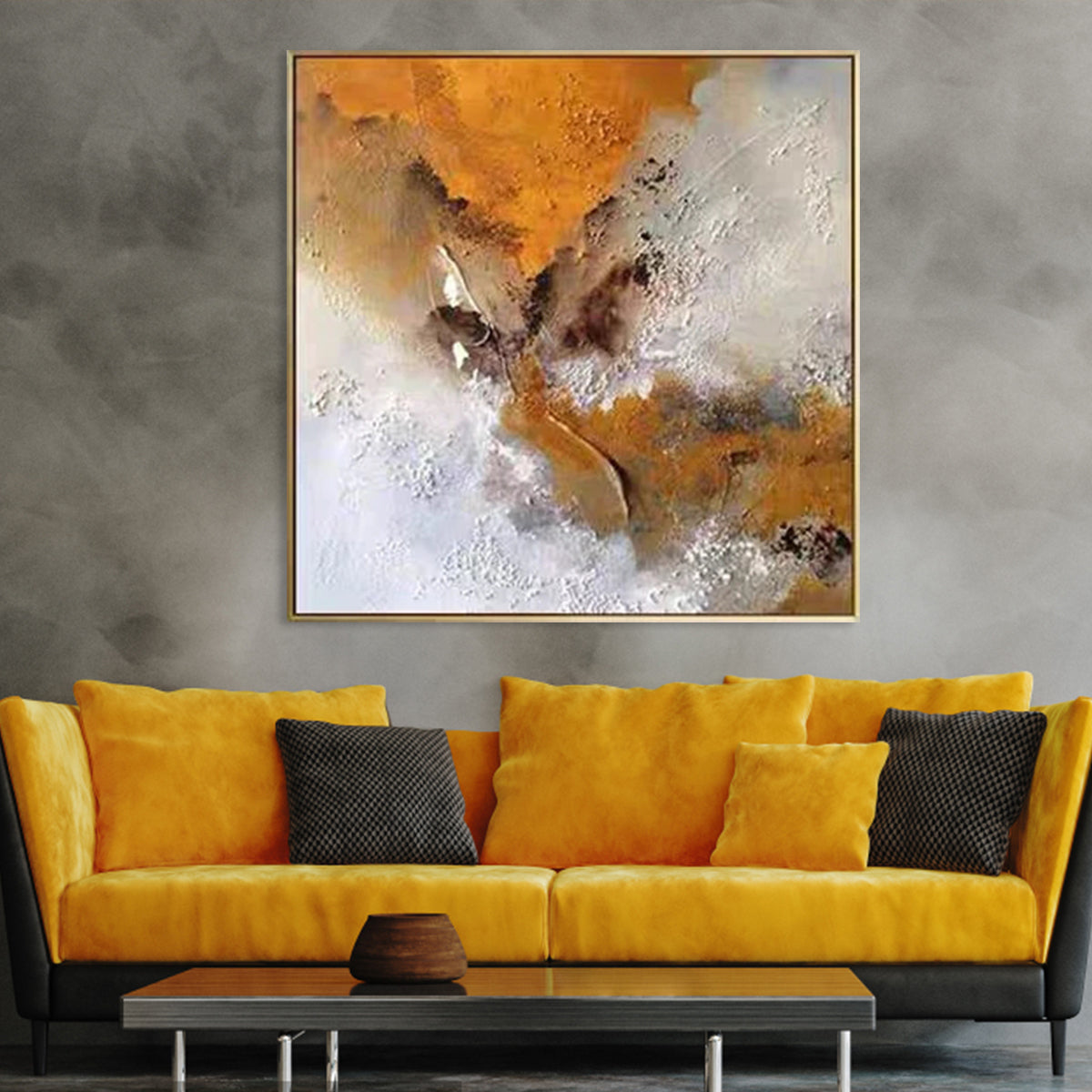 Abstract Dandelion Dreams in Golden Shades - Vibrant Oil Painting for Home Decor