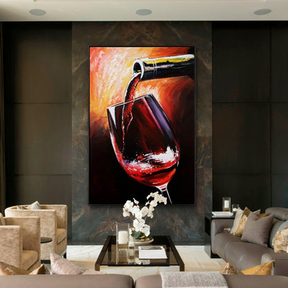 Vibrant Red Wine Elegance: Captivating Oil Painting for Modern Decor