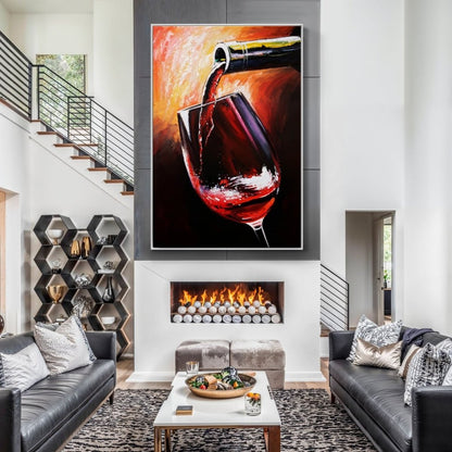 Vibrant Red Wine Elegance: Captivating Oil Painting for Modern Decor