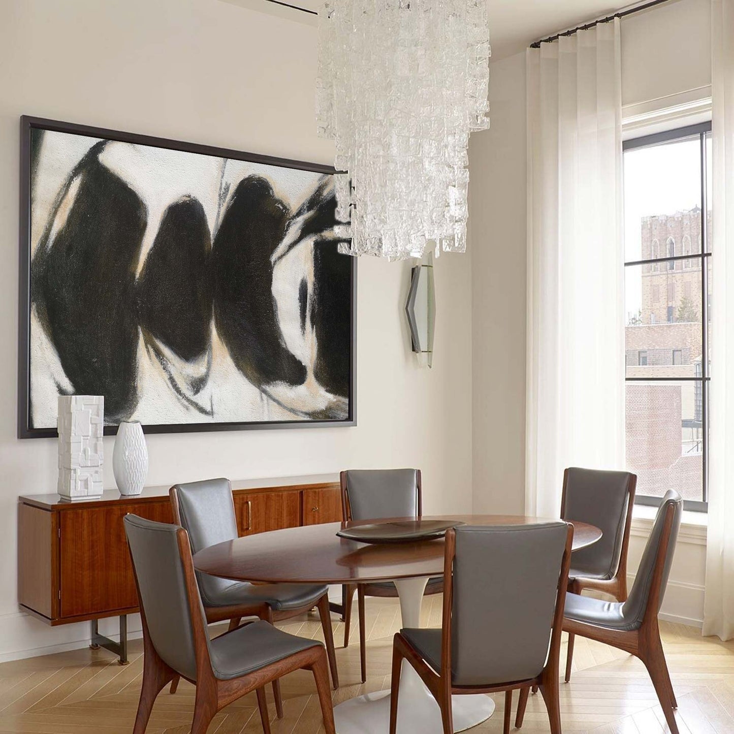 Abstract Black and White Oil Painting for Modern Home Decor