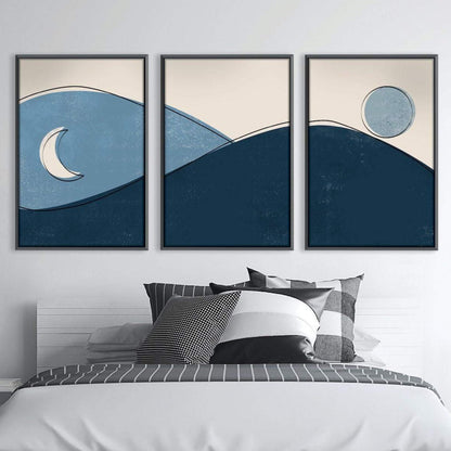 Tranquil Mountain Landscape: Sunrise and Moonlit Canvas Art