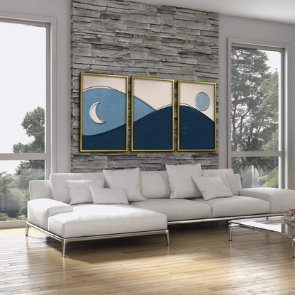 Tranquil Mountain Landscape: Sunrise and Moonlit Canvas Art