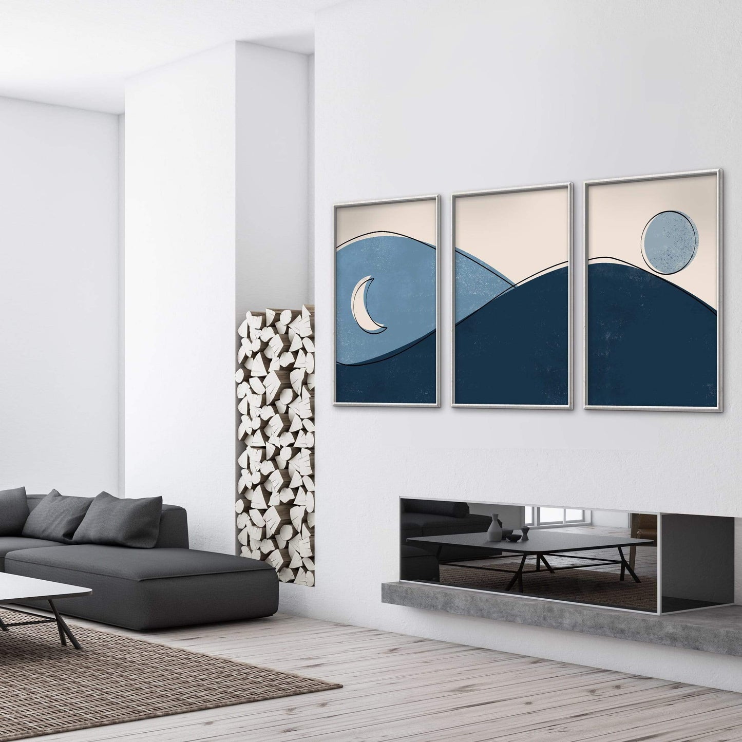 Tranquil Mountain Landscape: Sunrise and Moonlit Canvas Art