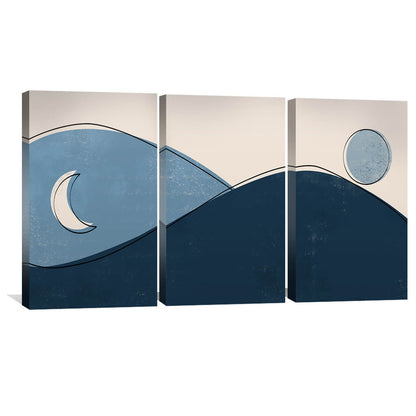 Tranquil Mountain Landscape: Sunrise and Moonlit Canvas Art