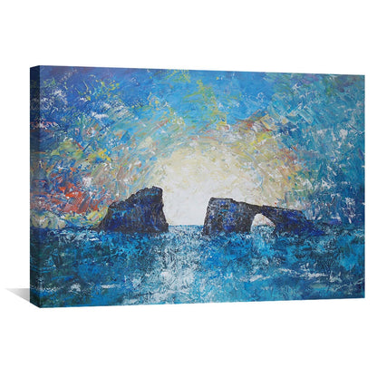 Tranquil Seascape Sunrise - Vibrant Coastal Oil Painting