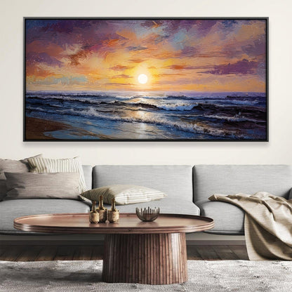 Serene Ocean Sunset Oil Painting for Elegant Home Decoration