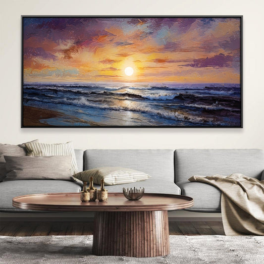 Serene Ocean Sunset Oil Painting for Elegant Home Decoration