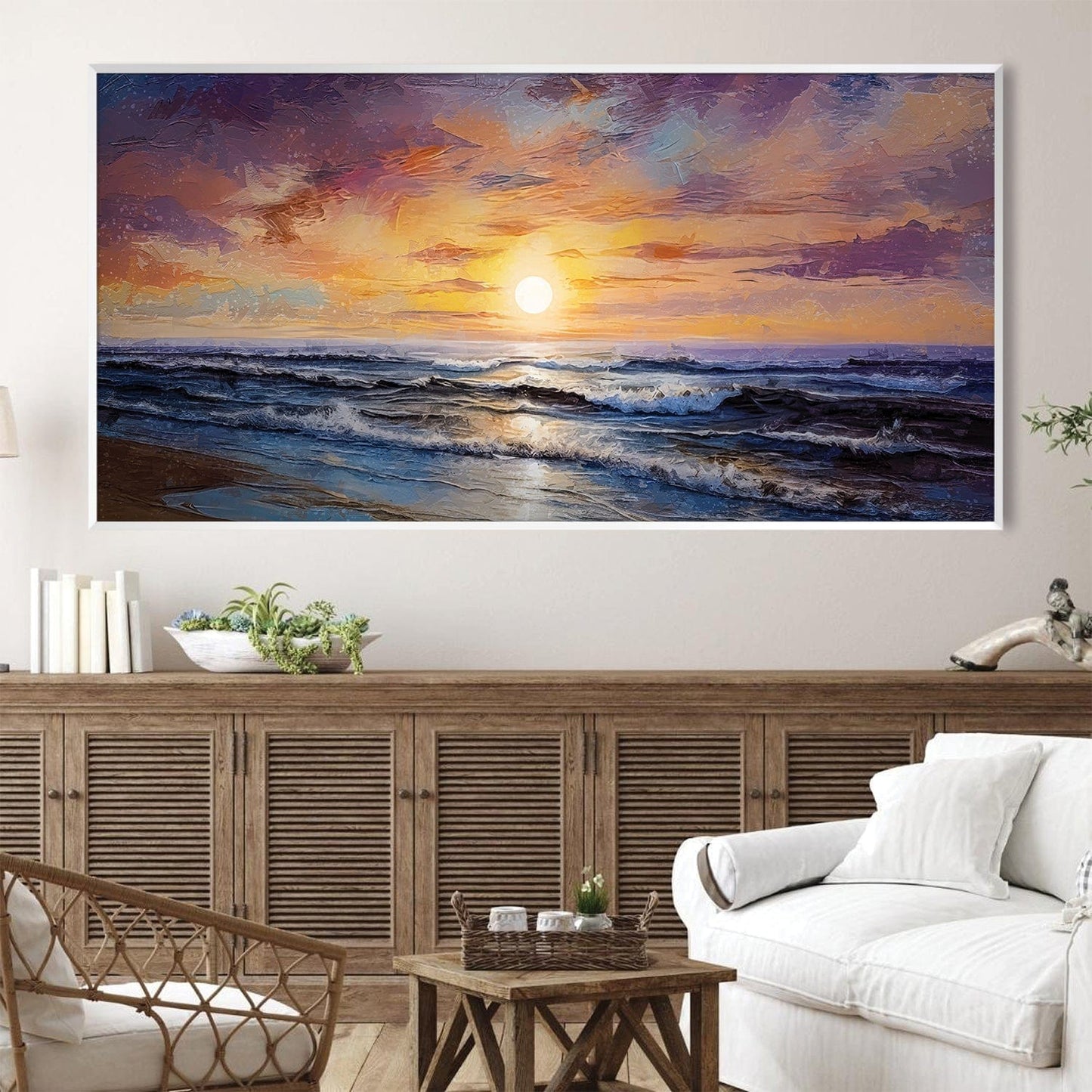 Serene Ocean Sunset Oil Painting for Elegant Home Decoration