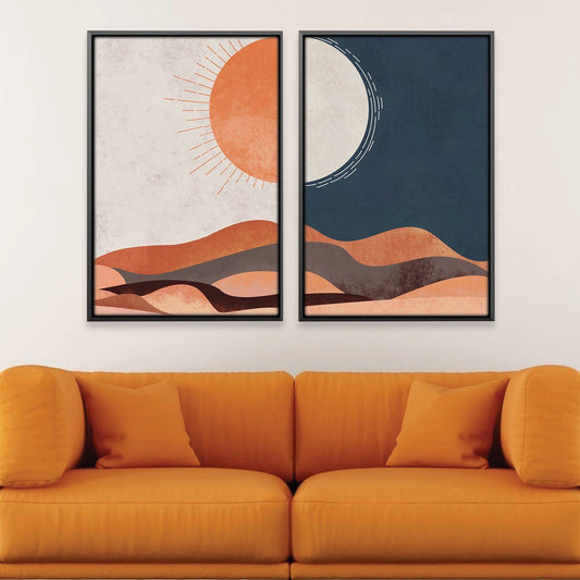 Sunset and Moonlight Landscape Oil Painting for Modern Home Decor