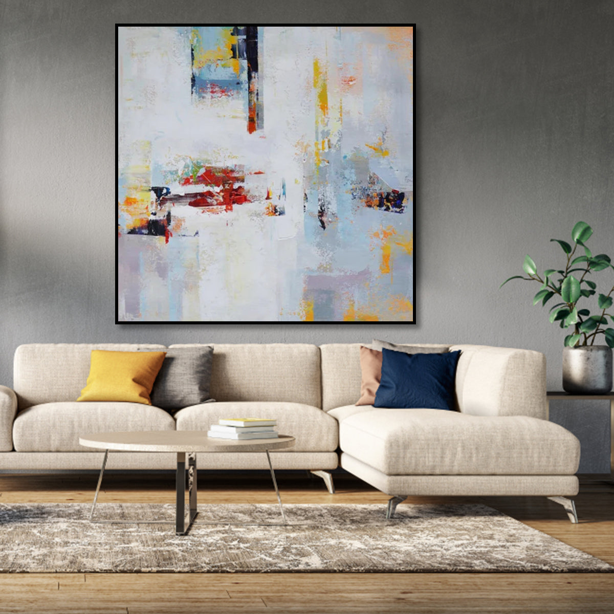 Abstract Serenity: Colorful Oil Painting for Modern Home Décor