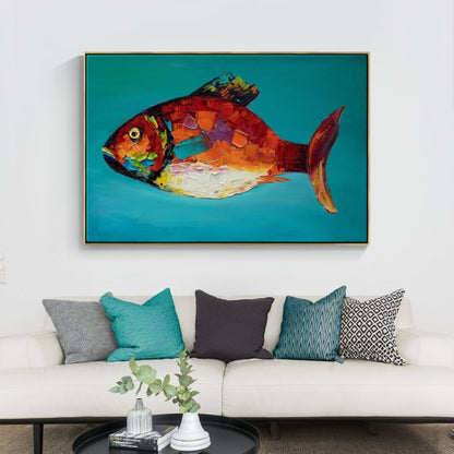 Vibrant Oceanic Fish Oil Painting for Colorful Home Décor