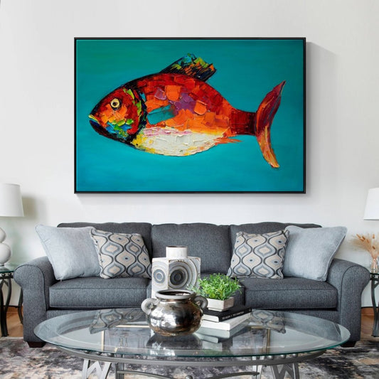 Vibrant Oceanic Fish Oil Painting for Colorful Home Décor