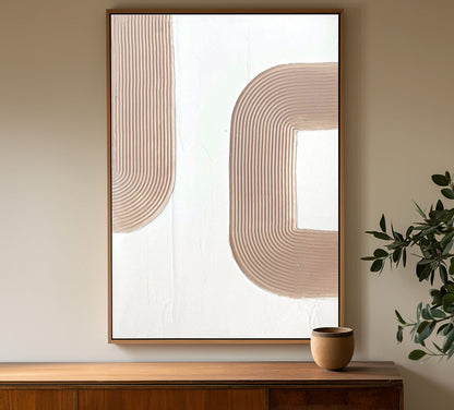 Contemporary Minimalist Abstract Oil Painting with Textured Lines