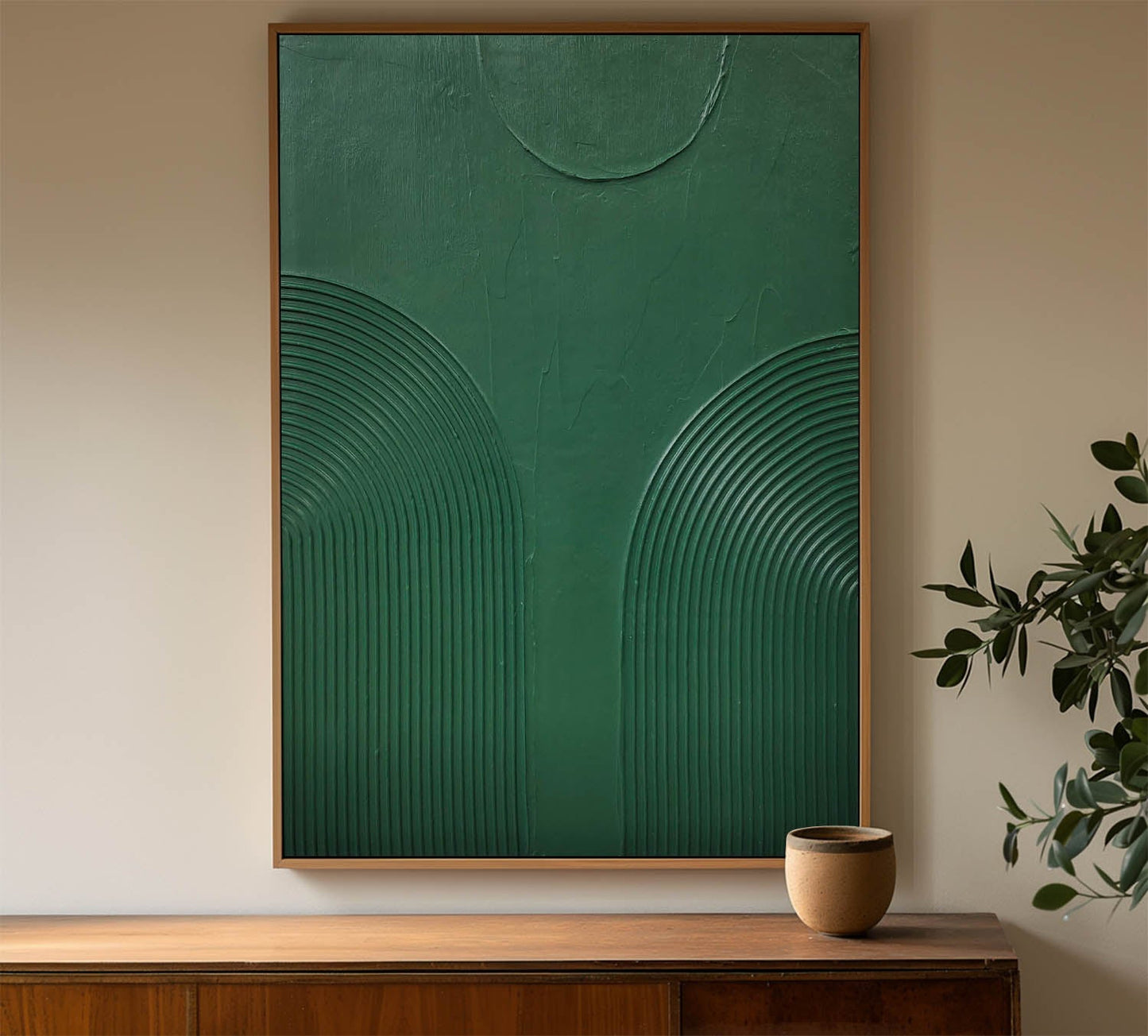 Elegant Green Minimalist Abstract Oil Painting for Modern Home Decor