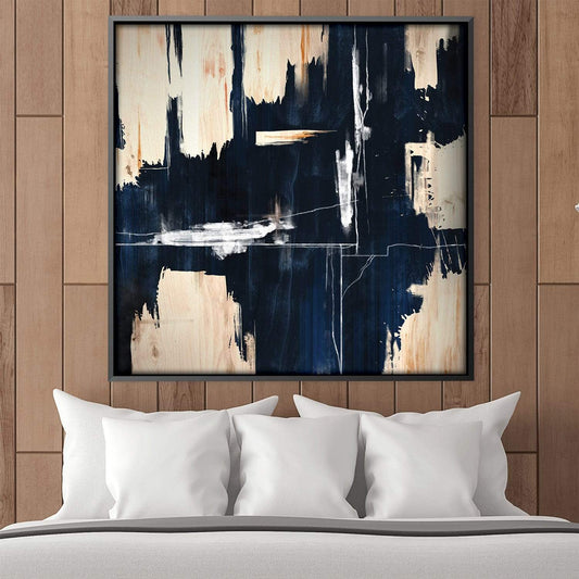 Bold Deep Blue Abstract Oil Painting for Modern Home Decor