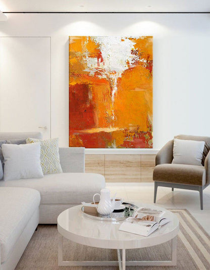 Vibrant Orange Abstract Oil Painting for Modern Home Decor