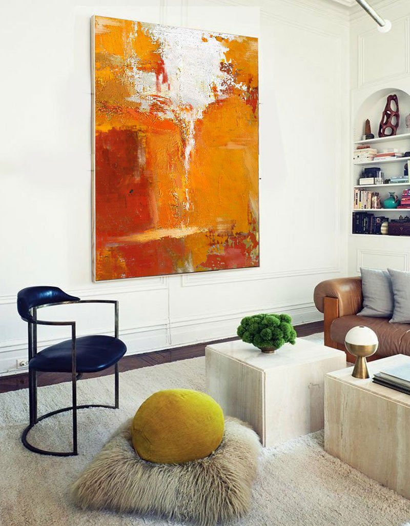 Vibrant Orange Abstract Oil Painting for Modern Home Decor