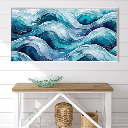 Serene Ocean Waves Abstract Oil Painting for Modern Home Decor